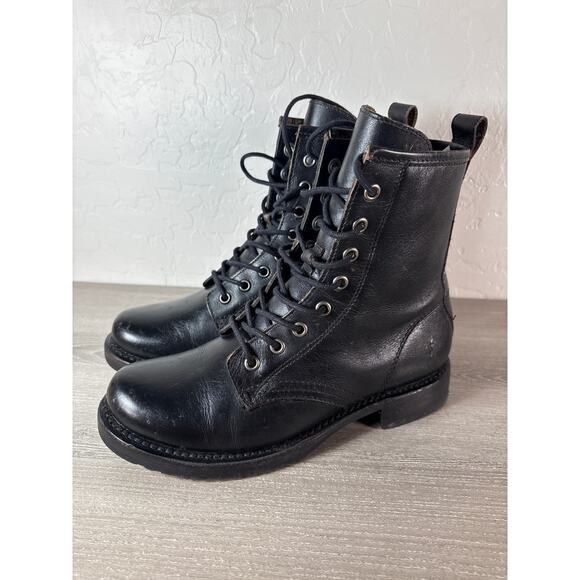 Frye Veronica Flex Women's Size 6.5 B Antique Black Leather Combat Boots NIB - Picture 1 of 9